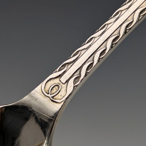 1916 British antique silver plate serving spoon pair